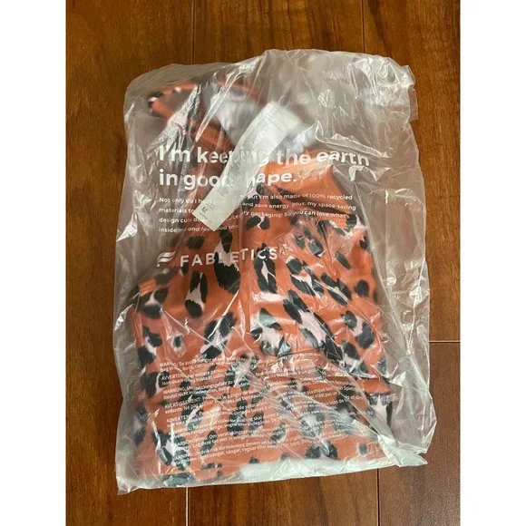 New Fabletics On The Go Bra Med Impact Sports Bra Burnt Ochre Wavy Leo Size M